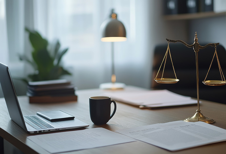 Anti-Money Laundering Regulation Changes 2025 - Desk with laptop and legal scales
